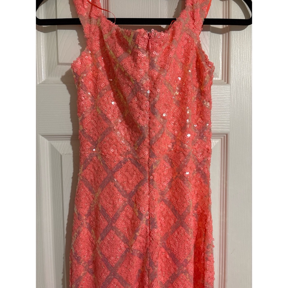 Elegant Sequin Coral Off-Shoulder Dress - Picture 7 of 10
